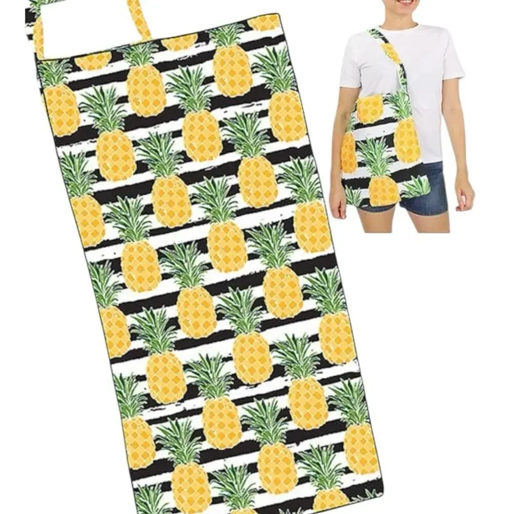 NWT New Boutique Brand 2 In 1 Pineapple Motif Bag and Towel Terry Cloth Striped